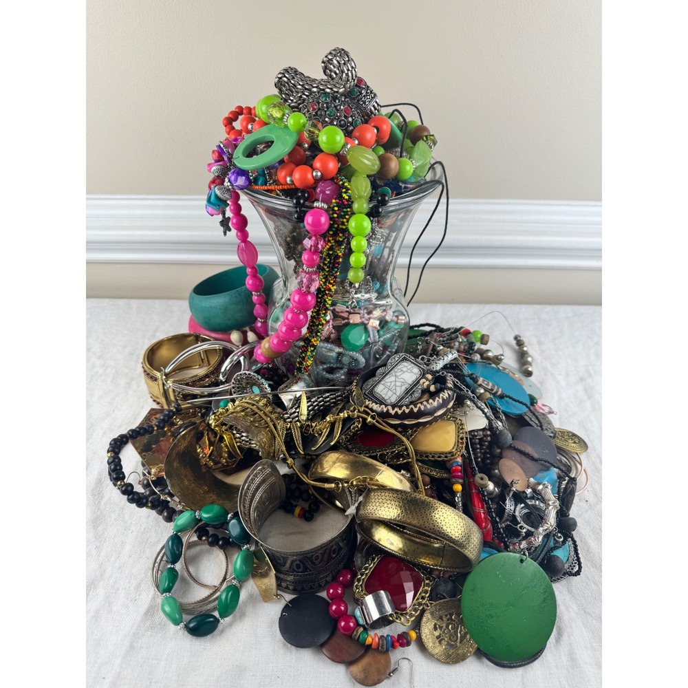 Mystery Jewelry Jar Lot Bracelets Earrings Necklaces Watches All Wearable 6 Lbs